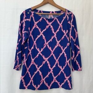 Lilly Pulitzer Navy Top with Pink coral criss cross design